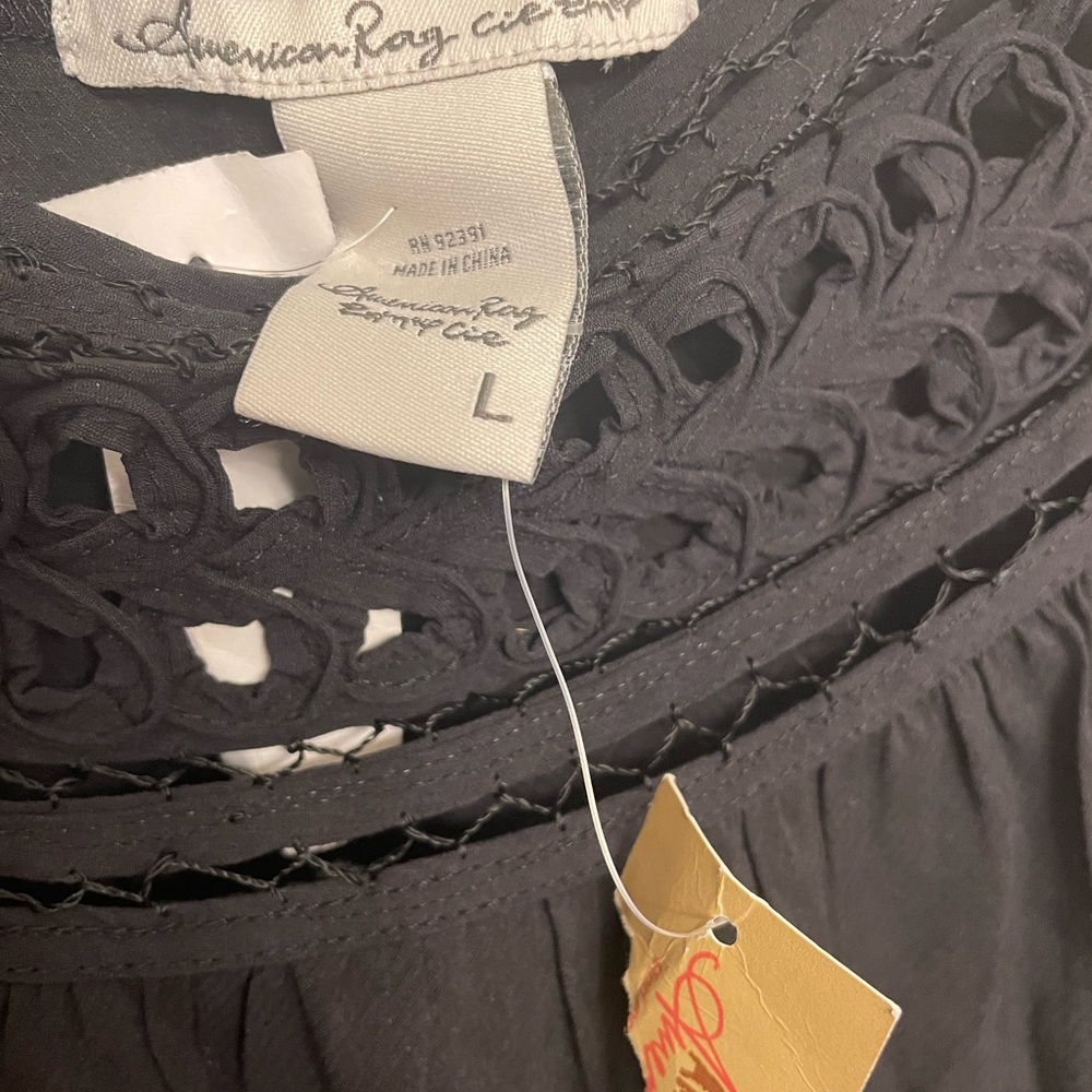 American Rag Black Boxy Ruffled Blouse with Lace Neckline - Picture 5 of 5